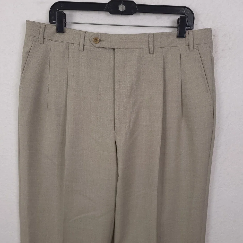 Canali Dress Pants Pleated Trousers Mens 36x28 Tan Wool Made in Italy Luxury